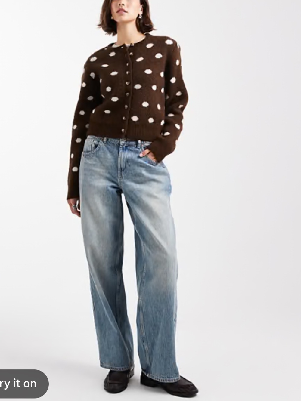 Vine & Love Polka Dot Button-Up Cardigan Sweater - Brown/Pink NWT Size S